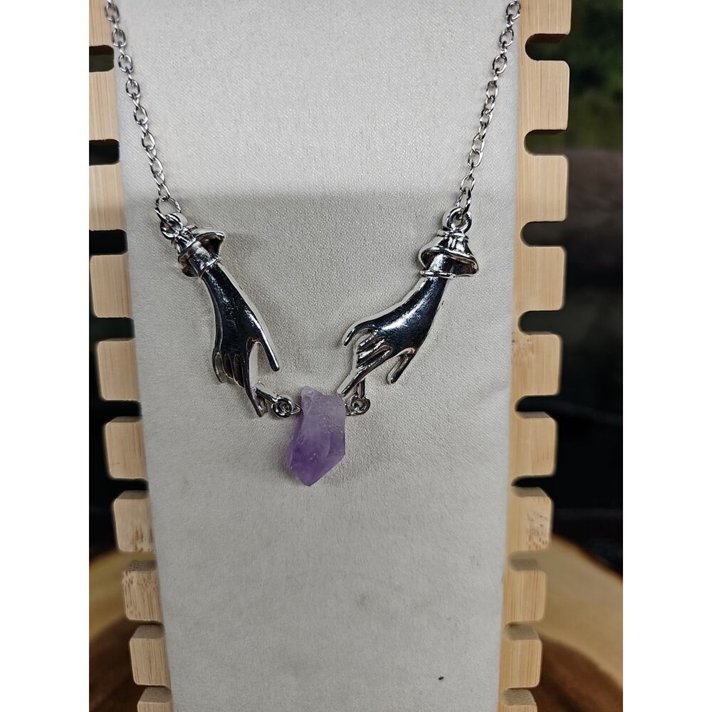 Amethyst Crystal Necklace 16in Stainless Steel